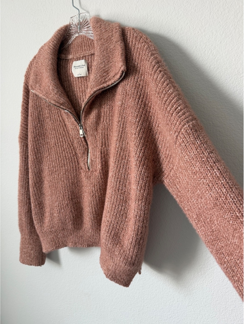 Abercrombie & Fitch Long Sleeve Half Zip Ribbed Cropped Fit Sweater Size L - Picture 4 of 7
